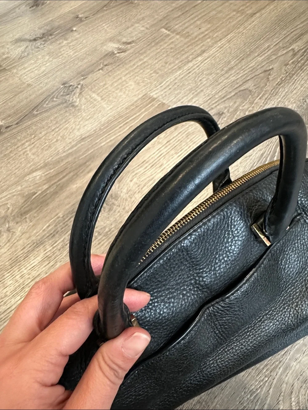 Michael Kors Black Pebbled Leather Satchel with Gold Hardware
